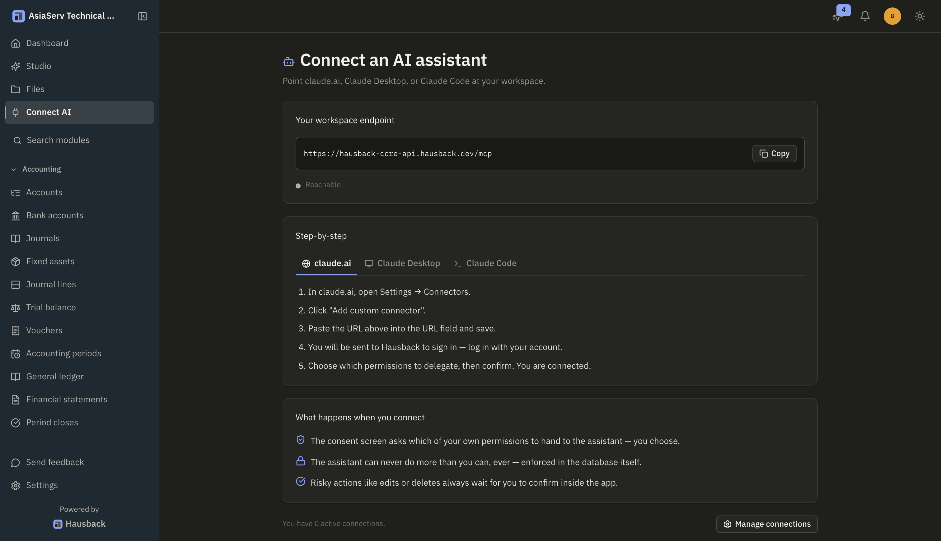 Connect an AI assistant to Hausback via MCP
